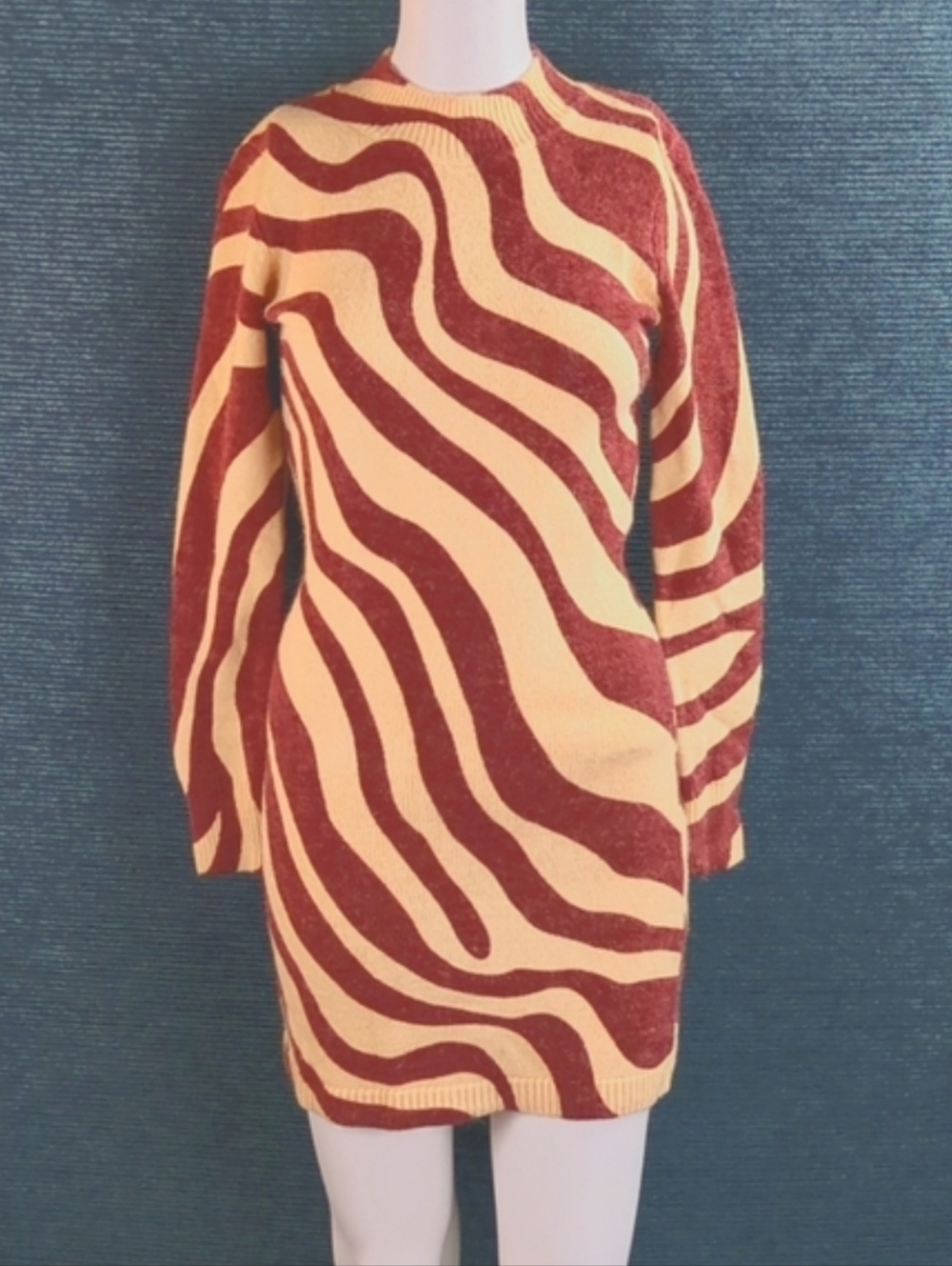 Zara Zebra Striped Jacquard Wool Blend Sweater Dress Perfect For Fall!! - Picture 3 of 16